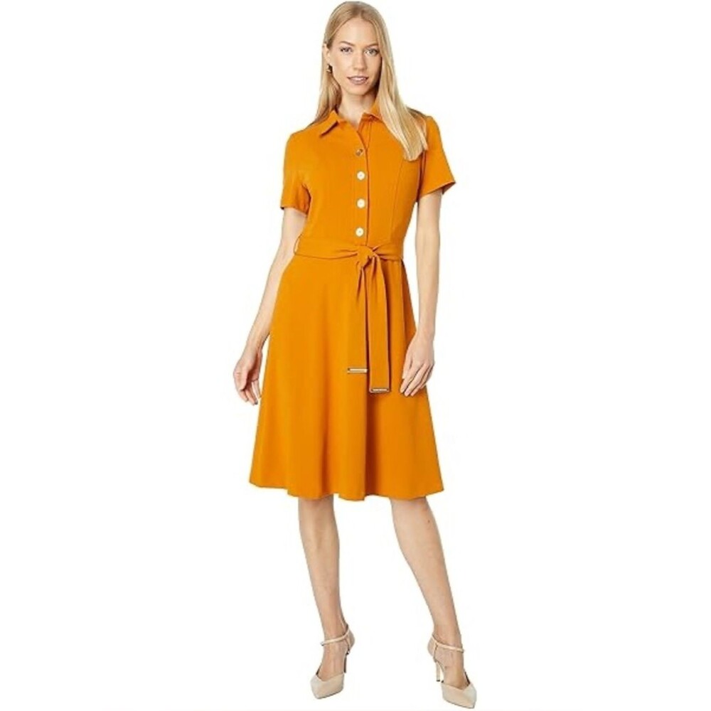 Tommy Hilfiger Collared Button Fit Flare Orange Dress Sz 12